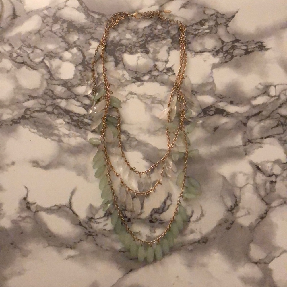 3 Tiered Drop Necklace Mint Green and White
